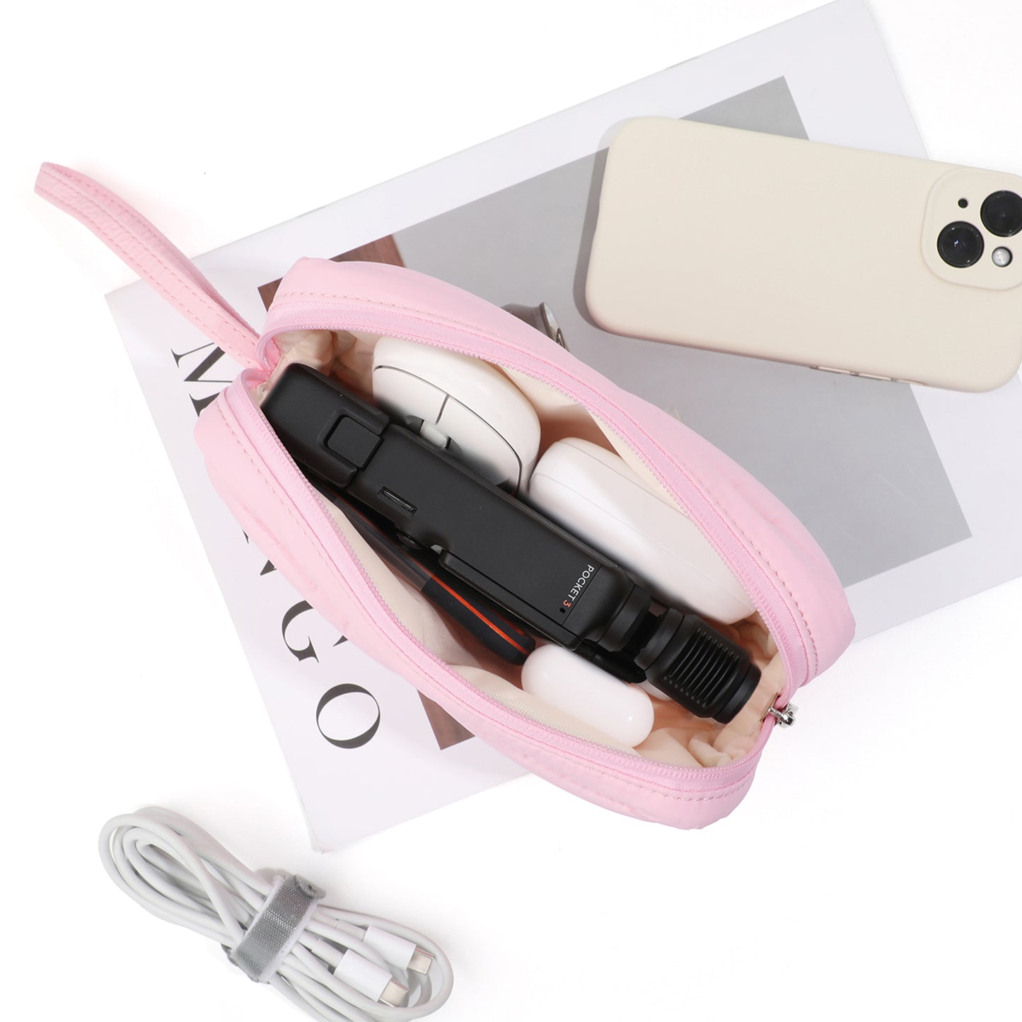 FULL DESIGN Small Cosmetic Pouch Tech Organizer