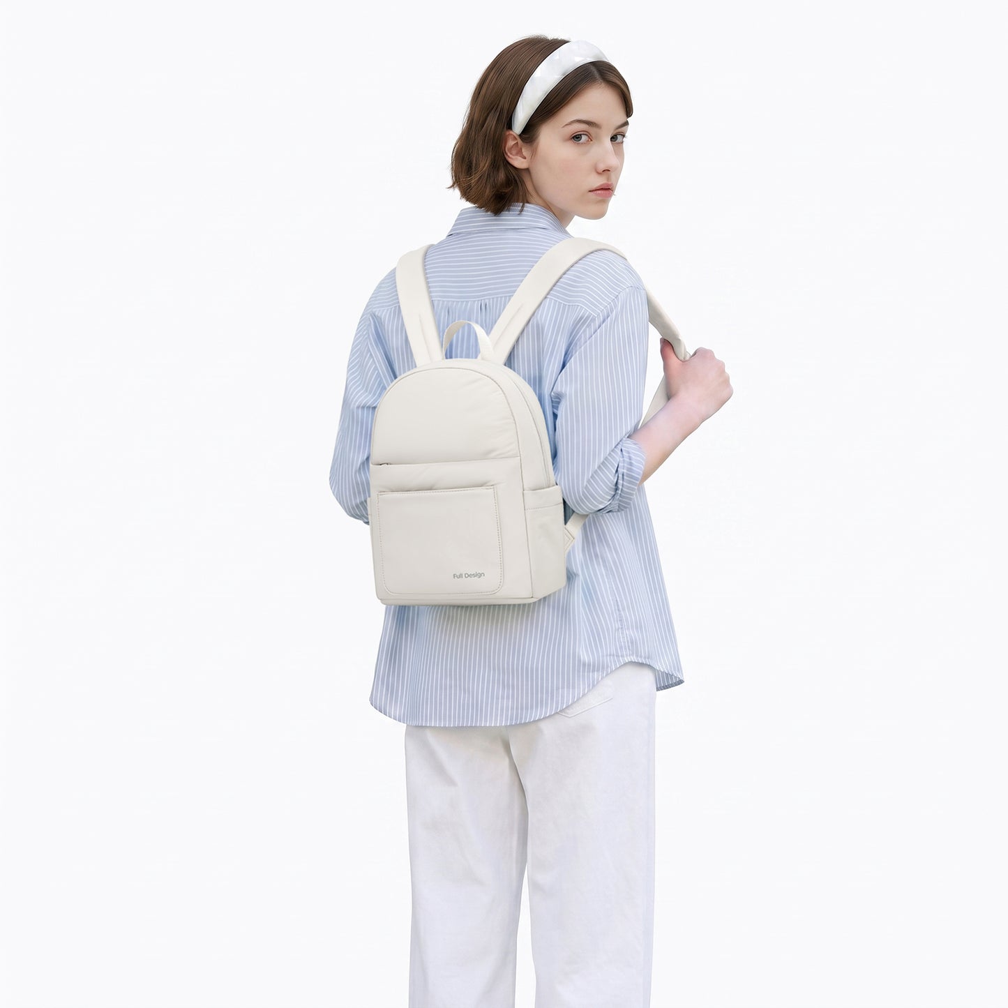 FULL DESIGN Milky Mini Backpack with Multiple Compartments Fits 11-inch iPad for Daily Use